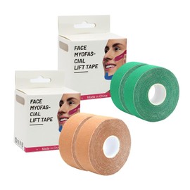 Tcdwla 4 Rolls Face Tape, Face Lifting Tape, Skin Colours, Sports Tape, Breathable Facelifting Muscle Band, V Face Tightening, Double Chin Improvement, Muscle Tightening (2.5 cm x 5 m) (Skin Colour +