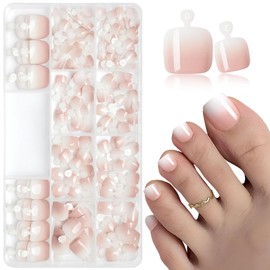 AddFavor 240pcs Press on Toenails for Women, Ombre Toe Press on Nails Square Toe Nails Press ons Fake Toe Nail Tips, 12 Sizes Glue on Toenails Press ons Artificial Fake Toenails with Adhesive Tabs