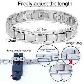 はち Men's Magnetic Therapy Bracelet - Silver Stainless Steel - 21.5cm Wristband - Modern Style - Magnetic Therapy Bracelet