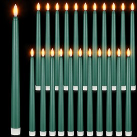 Macarrie 24 Packs Flameless Taper Candles Battery Operated 11 Inch Long Candle Light LED Flameless Candlesticks Fake Candles Flickering Tapered Candles for Valentine's Day, Wedding(Green)