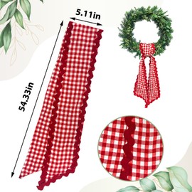 Ftuuo Wreath Sash for Front Door Red White Buffalo Plaid Cotton Wreath Satin Sash Garland Ribbon Accessories for Wreaths Yard Doorway Indoor Outdoor Bow Bridal Shower Home Decor,5.11 x 54.33