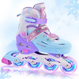 2PM SPORTS Kids Inline Skates for Girls Age 4-8 5-8 6-12 8-12 with Light Up Wheels, Adjustable Inline Skates for Women Youth Female Outdoor Indoor Size 11C 1 2 3 4 5 6 7 8 Snowflakes