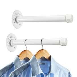 Sumnacon 2 Pcs 10 Inch Industrial Pipe Clothes Bar - Heavy Duty Rustic Metal Coat Hanger with Screws,Wall-Mounted Garment Holder Rack for Bedroom Bathroom Wardrobe Boutique Clothing Store,White