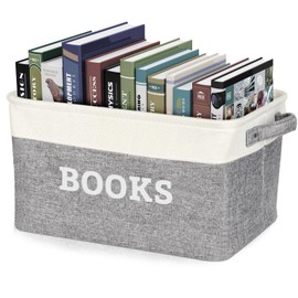Book Storage Baskets for Organizing, 15.5 x 11.6 x 9.4 Large Storage Basket for Books, Collapsible Storage Bin with Handles, Decorative Baskets for Home, Shelves, Nursery, Playroom, Classroom