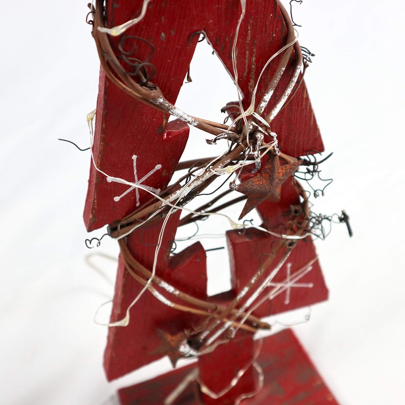 30cm Red Wooden LED Tree Tabletop Centrepiece Christmas Holiday Home