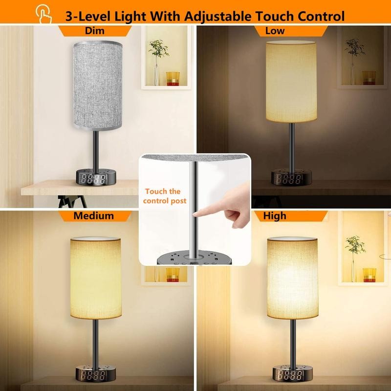 Alarm Clock Lamp with USB-A and USB-C Charger and Outlets