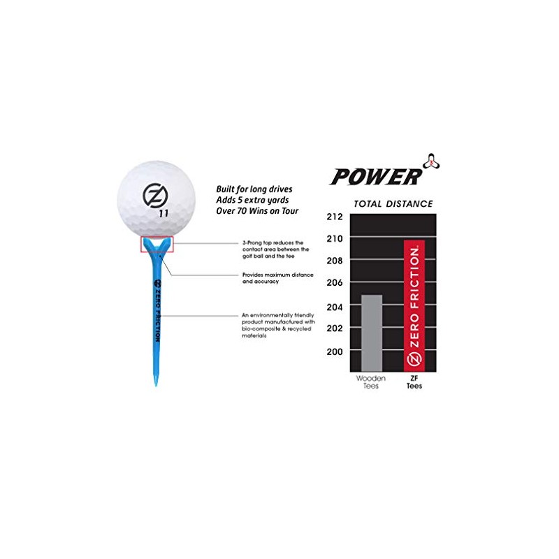 Zero Friction Power 3 Golf Tees, Red, Pack of 20