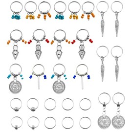 30Pcs Hair Braid Rings, Hair Loops Clips Silver Ring Antique Silver Ring Feather Coin Bead Charms Pendant Braid Hair Clip Headband Hair Accessories