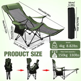 Soaoo 2 Pcs Mesh Camping Chair Portable Folding Portable Mesh Chair with Removable Footrest Headrest Storage Bag Camping Recliner 264lbs Weight Capacity Lounge with Carry Bag for Adult Outdoor(Black)