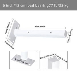 Shelf Bracket, 150 mm Shelf Bracket, Heavy Duty Angle, White, Pack of 2 Wall Brackets for Floating Shelves, Heavy Duty Console Bracket for DIY
