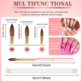 MUSILAN 3 x Acrylic Brushes for Nails - Professional Acrylic Nail Brushes for Precision Manicure Design, Acrylic Brush for Acrylic Application Nail Extension & Carving Nail Salon, Acrylic Brush Size