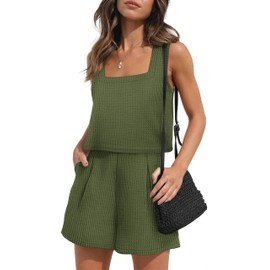 XIEERDUO Woman Cute Summer Outfit Travel Two Piece Outfits for Women Short Sets Armygreen S