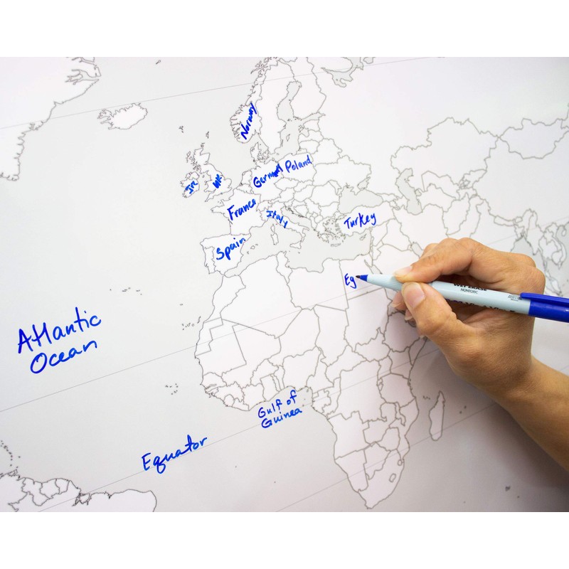 Large Blank World Outline Map Poster, Laminated, 36” x 24”