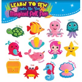 GirlZone Under The Sea Sewing Kit for Kids, Fun and Easy Embroidery Crafts, Make Adorable Sea Creatures Felt Projects, Kids Sewing Crafts for Ages 6 and Up, Includes Pre-Punch Shapes, Cute Patterns