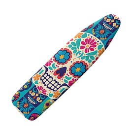 Daulesho Pixel Sugar Skull Ironing Board Cover Standard Size 15" X 54", Mexican Day of Dead Iron Board Colorful Floral Candy Skeleton Cover for Effortless Ironing Experience