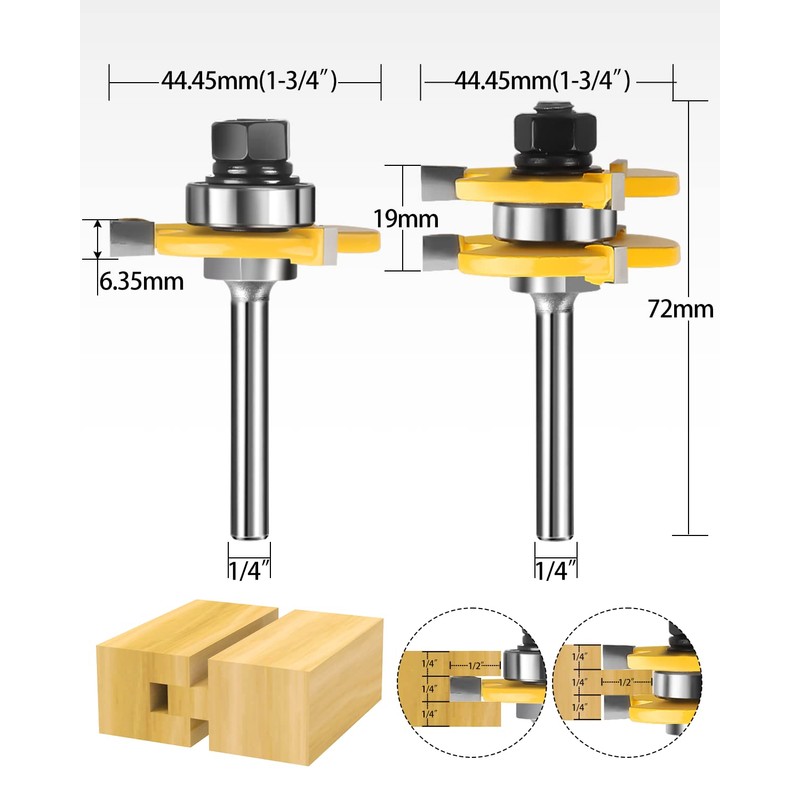 1/4-Inch Shank Tongue and Groove Router Bits Set & Reversible