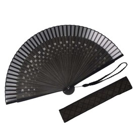 [Fashionable kimono Iroha] Men's Cloth Fan, Fan, Bag Set, Dyed Bone, Checkered Lattice, 8.7 inches (22 cm), Black