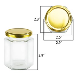 Encheng 10 oz Hexagon Jars,Clear Glass Jars With Lids(Golden),Mason Jars For Honey,Foods,Jams,Liquid,Herb Jars Spice Jars Canning Jars For Storage 20 Pack