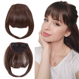 Neat Front Fringe Clip In Hair Bangs Hair Extensions Sweeping Side Blunt Bang Natural Black Brown HairPieces Hair 2 6inches