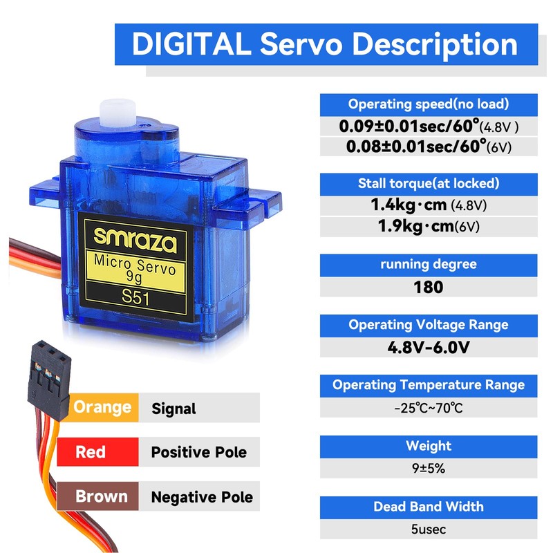 Smraza 6 Pcs SG90 9G Micro Servo Motor Kit (Metal