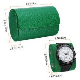QUARKZMAN Watch Roll Travel Case 2 Compartments Portable Leather Watch Cases for Men Women Watch Storage Organiser with Cushion for Travel Display Home Storage Textured Green