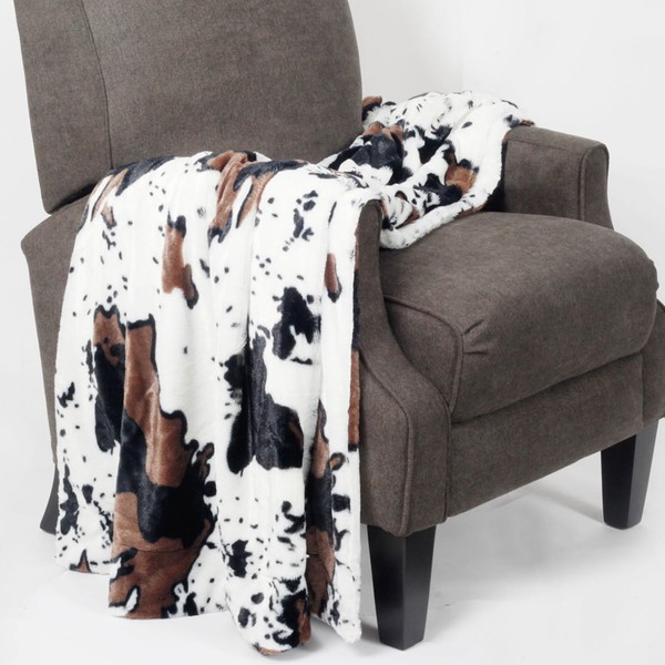 Home Soft Things Animal Printed Double Sided Faux Fur Throw, 50" x 60", Cow