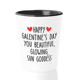 Bubble Hugs Valentine Shot Glass 1.5oz - Happy Galentine Day You Beautiful Glowing Sun Goddess - For Him Her Sweet Cute Celebration Girlfriend Retro Themed Anniversary