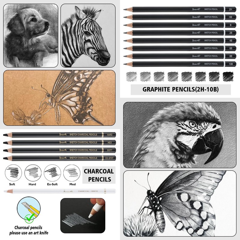 Brusarth Charcoal Pencils for Drawing, Set of 26, Professional Drawing