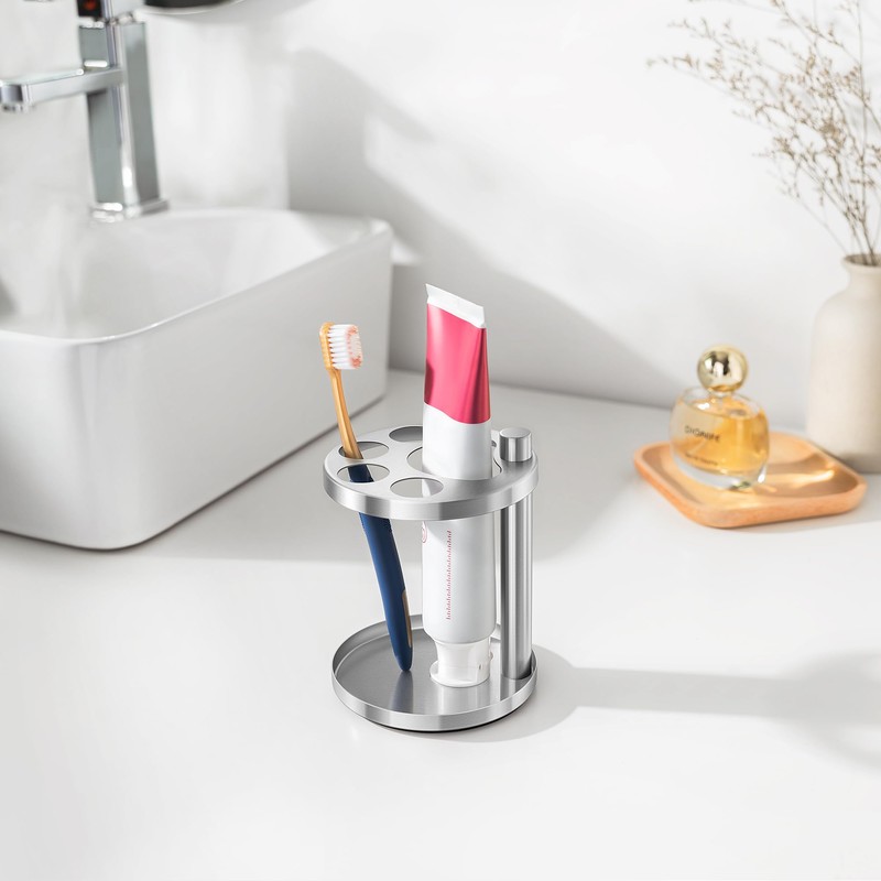 Stainless Toothbrush Holder Stand for Bathroom: Stainless Steel Ventilated Organizer