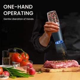 BELRIGO Battery Operated Salt And Pepper Grinder Set with LED Light, Automatic Electric Gravity Salt And Pepper Shakers Set, Each 6 AAA Batteries Needed, Adjustable Roughness, 2 Pack (Grey)