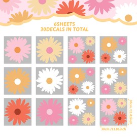 TaoBary 12 Sheets Daisy Wall Decals Flower Wall Stickers Large Daisy Wall Stickers Daisy Decals for Wall Peel and Stick for Nursery Bedroom Living Room Wall Decor(Artsy Style)