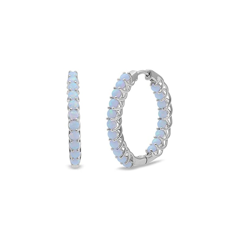 Created Opal Sterling Silver Inside Out Hoop Earrings