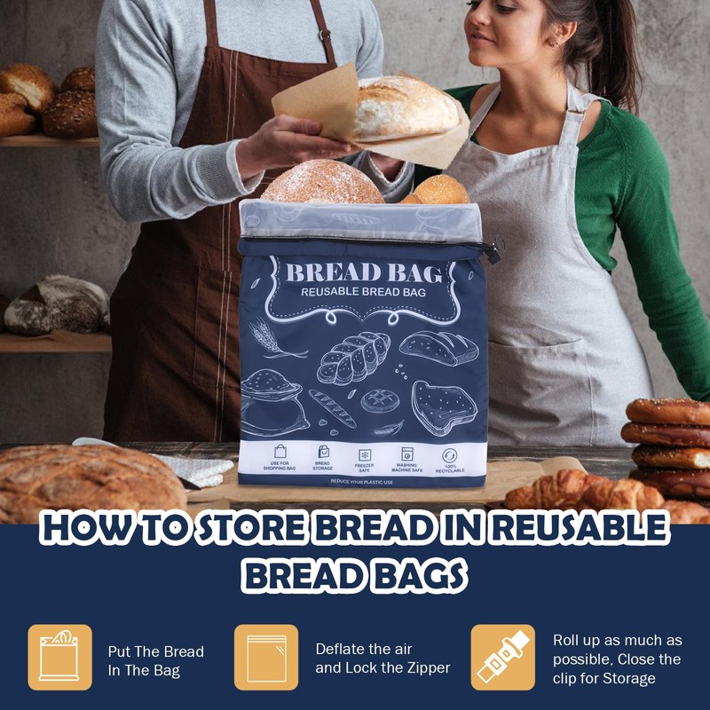 Bread Bag, 2 Packs Reusable Sourdough Storage Bag With Zipper