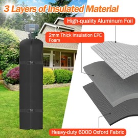 Water Softener Cover Outdoor Insulated, 3 Layers Insulation Water Softener Tank Jacket, Water Softener Covers for Outside Units, 9''D x 48''H(Cover Only)- Beige