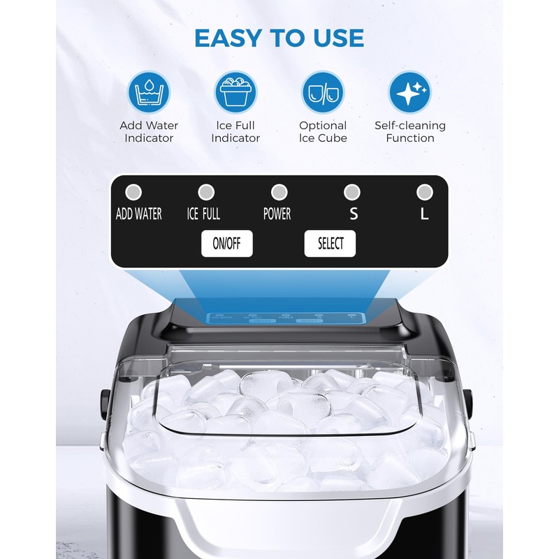 COWSAR Ice Maker Countertop, Portable Self-Cleaning Ice Machine, 26.5lbs/24Hrs, 8