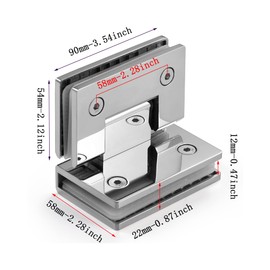 Ranbo Heavy Duty 90 Degree Shower Glass Door Hinge, Solid 5mm 304 Stainless Steel, Glass-to-Glass Mount,for 5/16"-1/2" (8mm-12mm) Frameless Doors, One-Piece Precision Cast, Polished Chrome, 1 PC