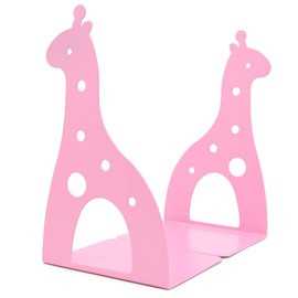 Cute Cartoon Giraffe Shape Nonskid Metal Bookends Book End Books Holder Desk Organizer for Kids Gift Home Office Decoration (Pink)