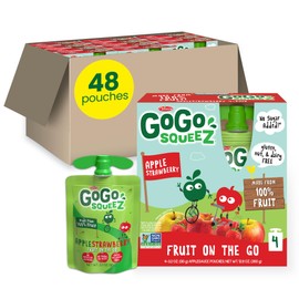 GoGo squeeZ Applesauce and Fruit Puree, Apple Strawberry, 3.2 oz (Pack of 48), Unsweetened Fruit Snacks for Kids, Gluten Free, Nut Free and Dairy Free, Recloseable Cap, BPA Free Pouches