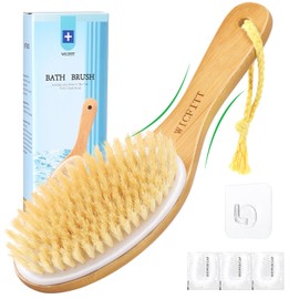 Dry Brushing Body Brush, Exfoliating Body Scrubber with Boar Bristles, Soft Shower Brush for Cleaning Body, Improving Blood Circulation and Lymphatic Drainage,Suit for Wet or Dry(Premium Soft Bristle)