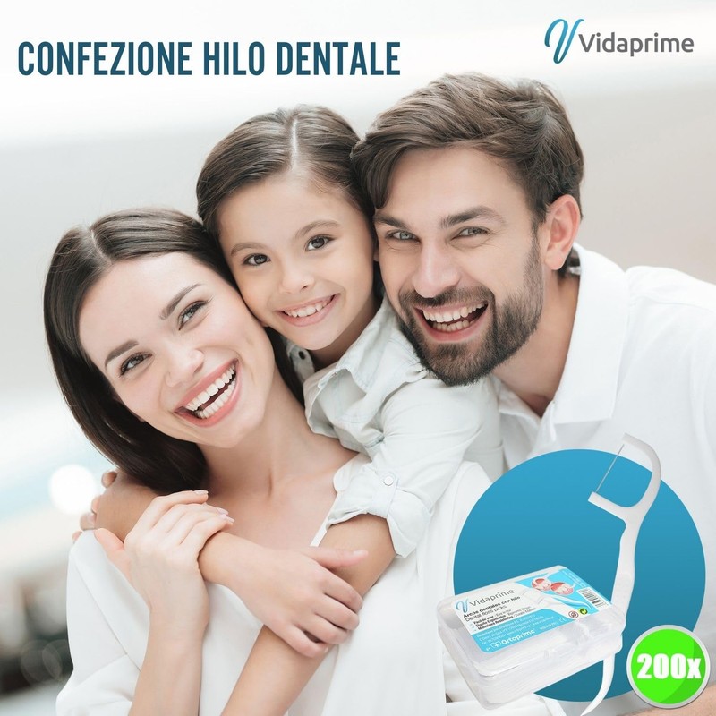 VidaPrime Filo Interdentale con Manico Comfort - Forcella Interdentale Riutilizzabile,
