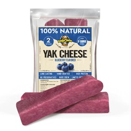 Tibetan Yak Cheese Dog Chew Sticks (2 XL Chews) Blueberry Flavored - Natural, Handmade, Long-Lasting, Easy to Digest, Ideal for Extra Large Dogs and Aggressive Chewers, Rawhide, Grain and Gluten Free