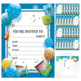 28pk Blue Childrens Party Invitations | Boys Party Invitations Kids For Any Occasion | Invitation Cards For Birthday Kids Party Invitations Kids Party Invites Kids Birthday Invitations For Kids