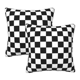 Fiokroo Black and White Checkered Plaid Throw Pillow Covers Set of 2 Pillow Cushion Cases Square Pillowcases for Sofa Bedroom Living Room Car, 22 X 22 Inch