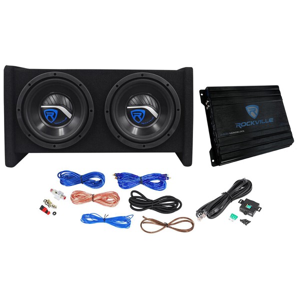 Rockville RV8.2A 800 Watt Dual 8" Car Subwoofer Enclosure+Mono Amplifier+Amp