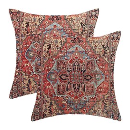AEIOAE Boho Pillow Covers 18x18 Set of 2 Red Boho Vintage Style Decorative Throw Pillow Outdoor Linen Square Farmhouse Decor Retro Cushion Cover for Home Couch Sofa