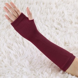 Allegra K Unisex Classic Fashion Stretch Fingerless Arm Warmers Oversleeve One Size Wine Red