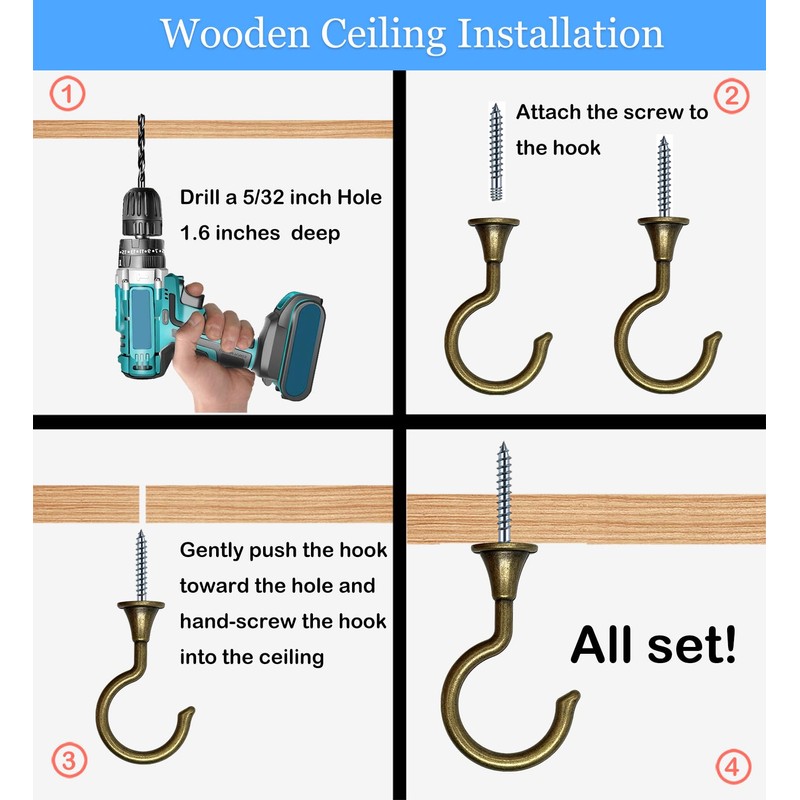 Evsteluo Large Swag Hooks for Ceiling - Heavy Duty Hooks
