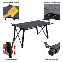 Aircity Folding Camping Table, Portable Folding Aluminum Table with Adjustable Height for BBQ, Camping, Picnic, Beach, Travel, and Outdoor Cooking