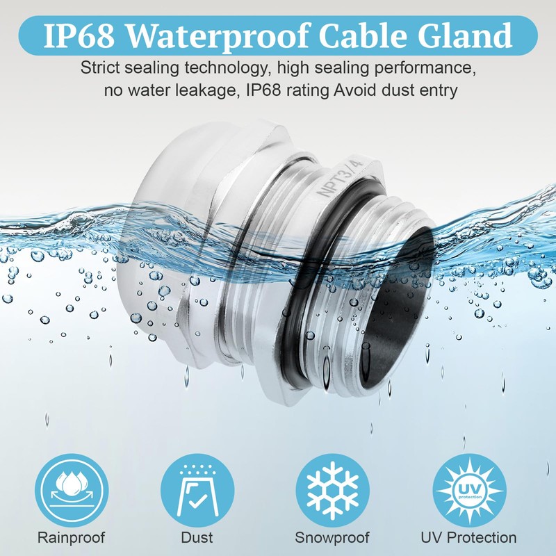 4 Pcs NPT 3/4" Nickel-Plated Copper Waterproof Cable Gland, IP68