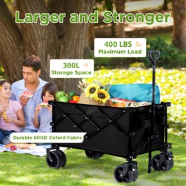 Collapsible Wagon with Wheels, 400LBS Wagons Carts Foldable, Beach Carts with Big Wheels for Sand, Heavy Duty Wagon, Folding Cart with All-Terrain Wheels, Garden Carts Sports Wagon Beach Wagons